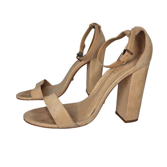 Schutz Women's Beige Suede Ankle Strap Block Heel Sandals nude Size 10B - Picture 9 of 9
